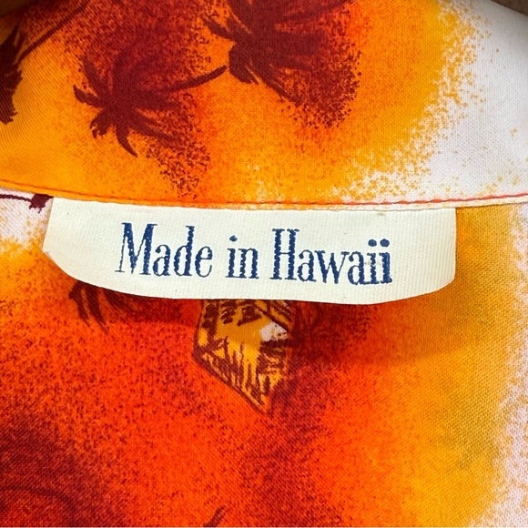 Vtg Made In Hawaii size Medium Men’s Orange Tropical Beach Sunset Hawaiian Shirt - Picture 4 of 5